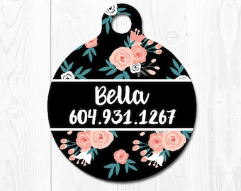 Dog Tag for Dogs Personalized Floral Cat ID Tag Pet Tags Black Dog Tag Pet ID Tag Dog Id Tag Dog Tags Dog ID Tags Pet id Tag for Dog 3017