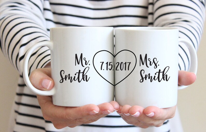 Personalized Wedding Gift for Couple or Bride Wedding Shower Gift Mug Set 1429A