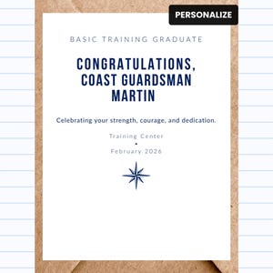 Coast Guard Basic Training Personalized Graduation Card | Modern Military Graduate Congratulations | GC216