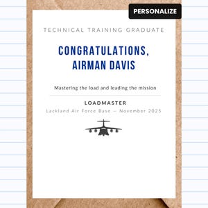 Air Force Tech School Graduation Card: Loadmaster - Flight Crew Gift  - Personalized | GC223