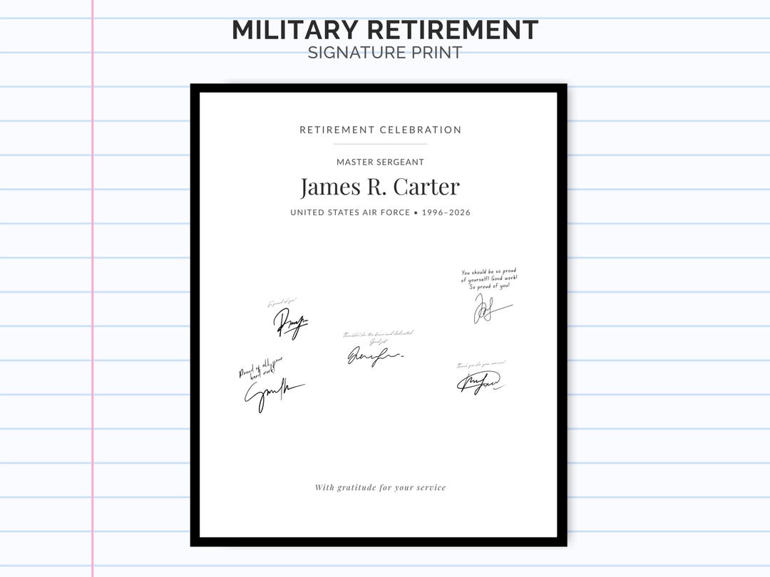 Military Retirement Signature Print | Guest Book Alternative, Keepsake ...