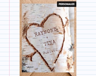 Birch Tree Heart Card: Rustic Anniversary, Wedding - Personalized | GC169