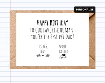 Pet Dad Birthday Card: From the Dog & Cat - Modern Minimalist - Personalized | GC197