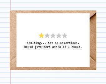 Funny Adulting Card: Sarcastic 1-Star Review Birthday Card | GC059