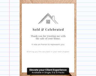 Real Estate Closing Card for Seller | Realtor Client Congratulations Gift | Bulk Realtor Card Pack | GC371