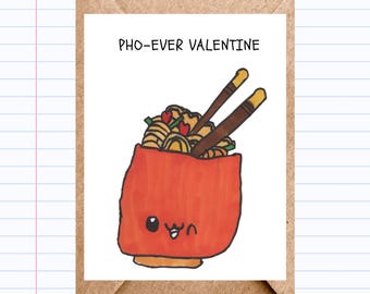 Kawaii Pho Valentine's Day Card: Funny Food Pun, Kid Art | GC050