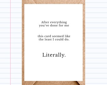 Sarcastic Mother’s & Father’s Day Card | Funny Thank You | Minimalist Dry Humor Gift | GC335