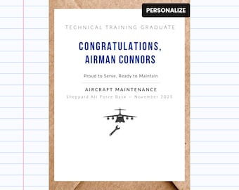 Air Force Technical Training Graduate Card – Aircraft Maintenance | Personalized Military Graduation Card | GC236