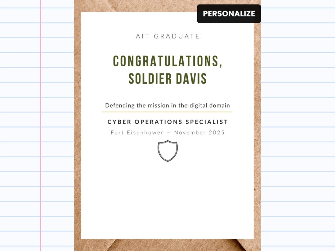 Army Cyber Operations Specialist Graduation Card | AIT Graduate ...
