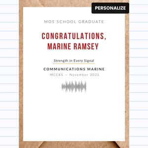 Marine Communications Graduation Card: Personalized Military MOS School | GC238