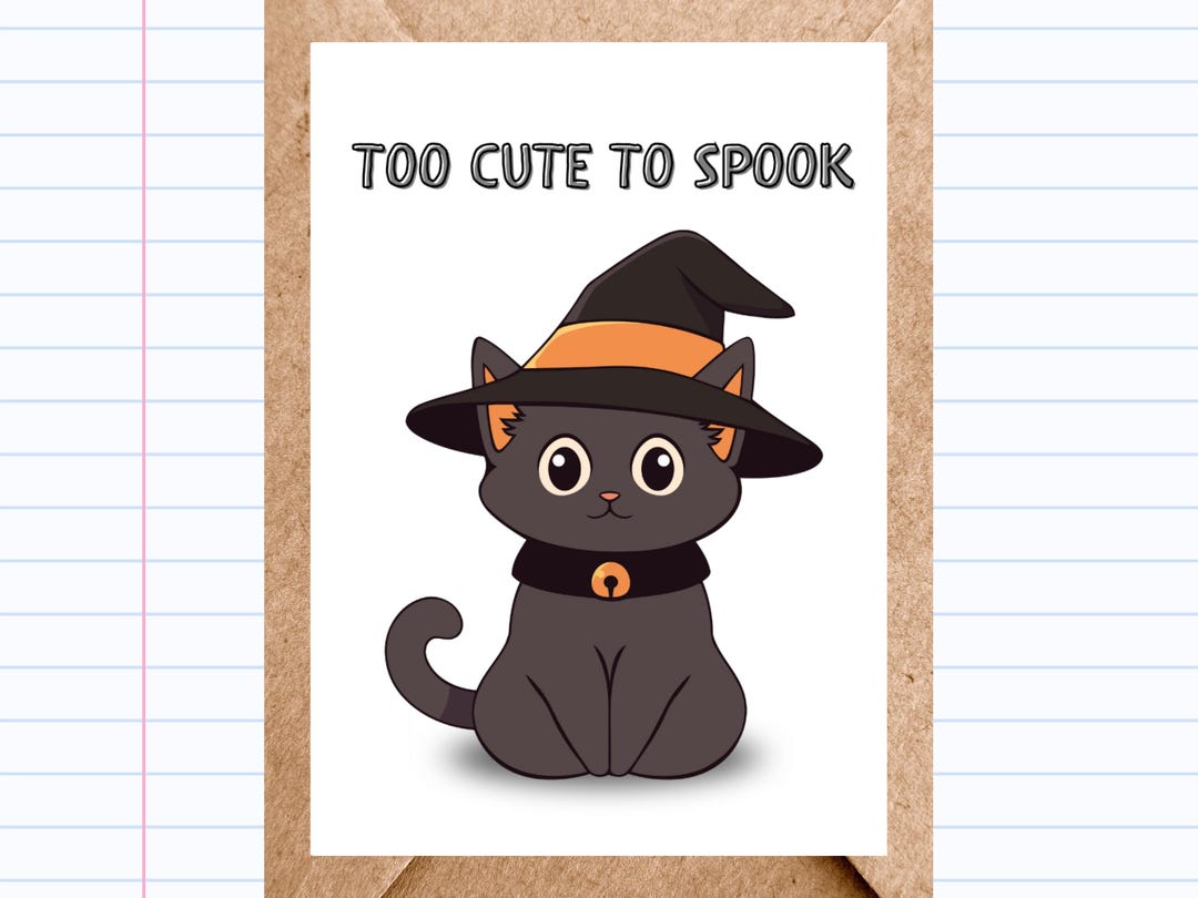 Halloween Black Cat Witch Hat Card | Kids Spooky Greeting | GC087 - Etsy