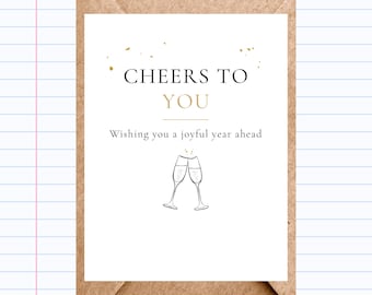 New Years Birthday Card - Modern Black & Gold with Champagne Glasses | GC282