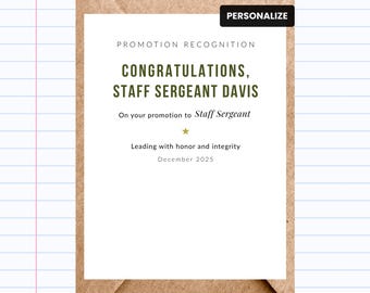 US Army Promotion Card | Custom Rank & Name - Personalized | GC249