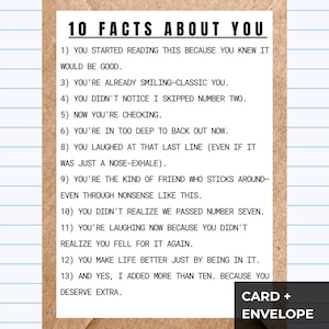 Funny Friendship Card: 10 Facts About You - All Occasion Greeting Card | GC041