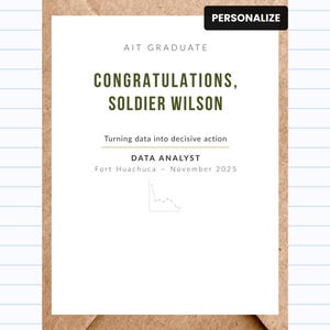 Army Data Analyst Graduation Card | AIT Graduate | Personalized Military Congratulations Card | GC246