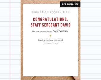 Marine Corps Promotion Card | Custom Rank & Name - Personalized  | GC248