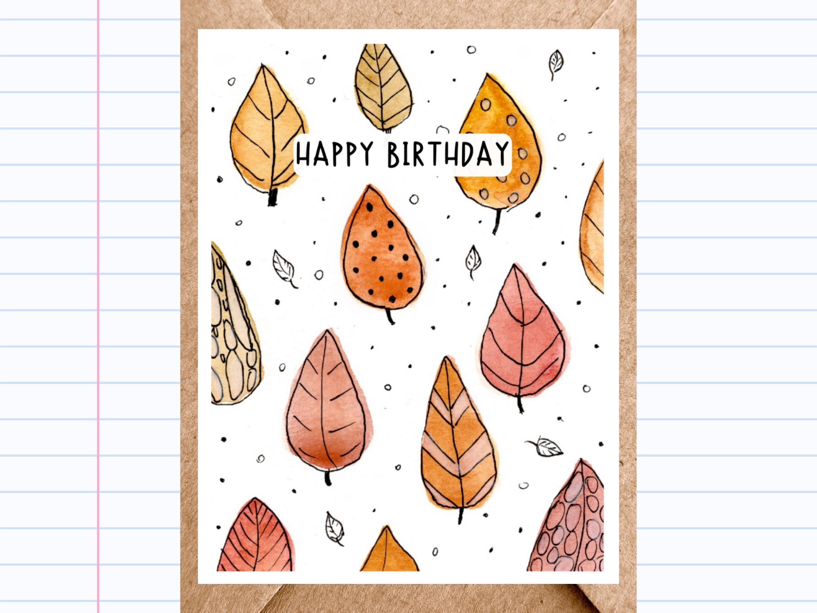 Watercolor Birthday Card With Autumn Fall Leaves – Hand Drawn Greeting ...