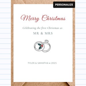 First Christmas Card for Engaged or Newlywed Couples – Minimal Holiday Greeting - Personalized | GC257