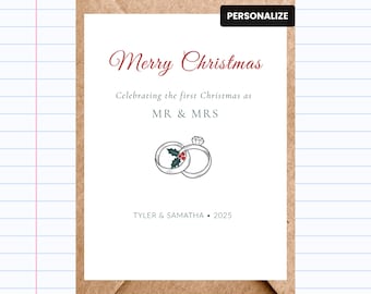 First Christmas Card for Engaged or Newlywed Couples – Minimal Holiday Greeting - Personalized | GC257