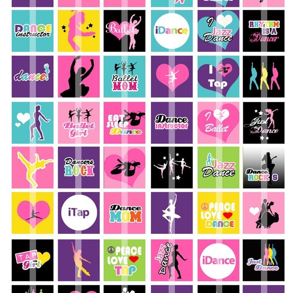 Just Dance - 1 Inch Square - Digital Collage Sheet for making Glass or Wood Pendants,  Magnets, Scrapbook embellishments, etc.