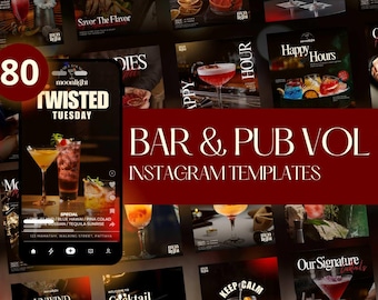 Bar & Cocktail Instagram Templates Vol 2: Editable Canva Marketing Kit (Digital Download)
