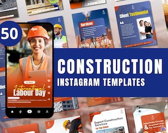 Construction Instagram Templates | 50 Canva Posts + Story for Contractor Marketing | Builder Social Media Kit