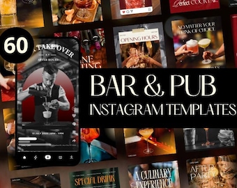 Bar & Cocktail Instagram Templates: Editable Canva Marketing Kit (Digital Download