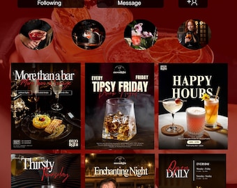 Bar & Cocktail Instagram Templates Vol 2: Editable Canva Marketing Kit (Digital Download)