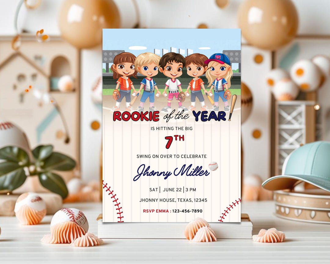 Rookie of the Year Baseball Birthday Invitation: Editable Template ...