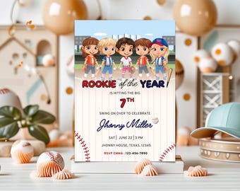 Rookie of the Year Baseball Birthday Invitation: Editable Template (Digital Download, PDF/PNG Format)