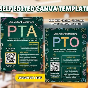 Editable PTA/PTO Recruitment Flyer Template with QR Code (Canva Digital Download)