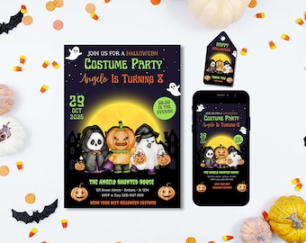 Spooky Halloween Birthday Invitation, Canva Template (Digital Download)