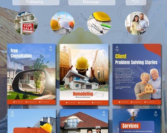 Construction Instagram Templates | 50 Canva Posts + Story for Contractor Marketing | Builder Social Media Kit
