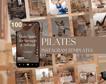 Pilates Instagram Templates, Wellness Coach Social Media Pack and Pilates Studio Content