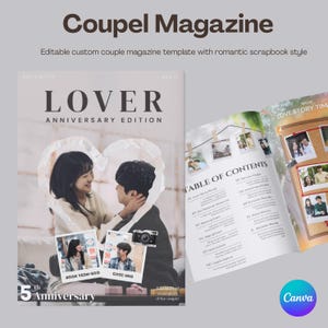 Personalised Couples Magazine Template, Canva Anniversary Gift, Romantic Scrapbook Design, Personalized Couples Magazine