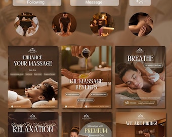 Spa Massage Instagram Templates | Wellness Business Canva Kit (Digital Download)