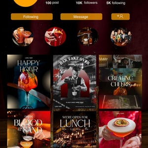 Bar & Cocktail Instagram Templates: Editable Canva Marketing Kit (Digital Download
