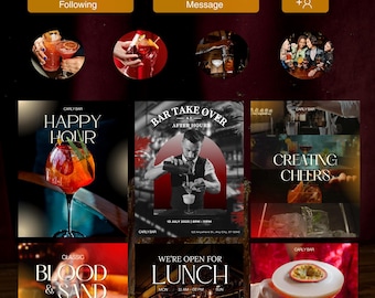 Bar & Cocktail Instagram Templates: Editable Canva Marketing Kit (Digital Download