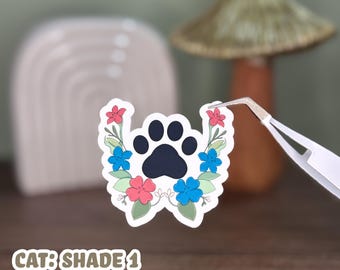 Floral Cat Paw Sticker: Waterproof Vinyl Decal for Laptop, Water Bottle