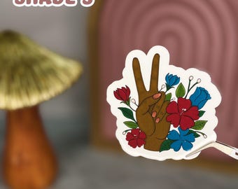 Floral Peace Sign Sticker: Waterproof Matte Hand Decal