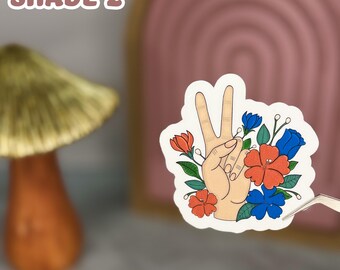 Floral Peace Sign Sticker: Waterproof Matte Hand Decal