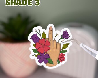 Floral Middle Finger Sticker: Rude Sarcastic Vinyl Decal