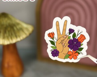 Floral Peace Sign Sticker: Waterproof Laptop Decal, Empowerment Art