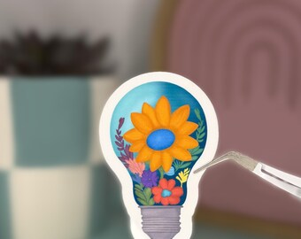 Floral Lightbulb Sticker: Sunflower, Wildflower, Botanical Art