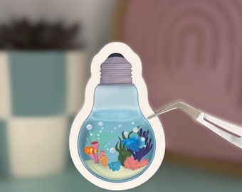 Aquarium Lightbulb Sticker: Waterproof Vinyl Ocean Scene
