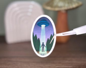 Alien Abduction Sticker: Hand-Drawn UFO, Waterproof Vinyl