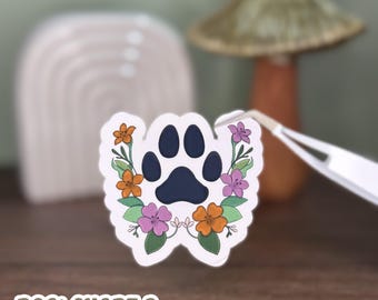 Floral Dog Paw Sticker: Waterproof Vinyl Decal for Animal Lovers