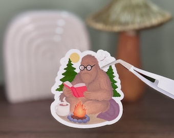 Bookish Bigfoot Vinyl Sticker | Cozy Campfire Sasquatch