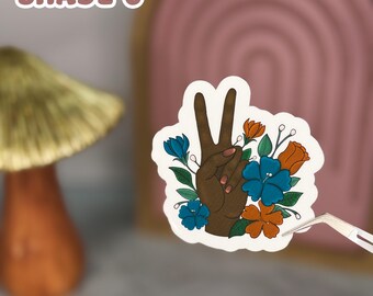 Floral Peace Sign Sticker: Waterproof Matte Hand Decal