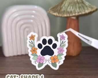 Floral Cat Paw Sticker: Waterproof Vinyl Decal for Laptop, Water Bottle